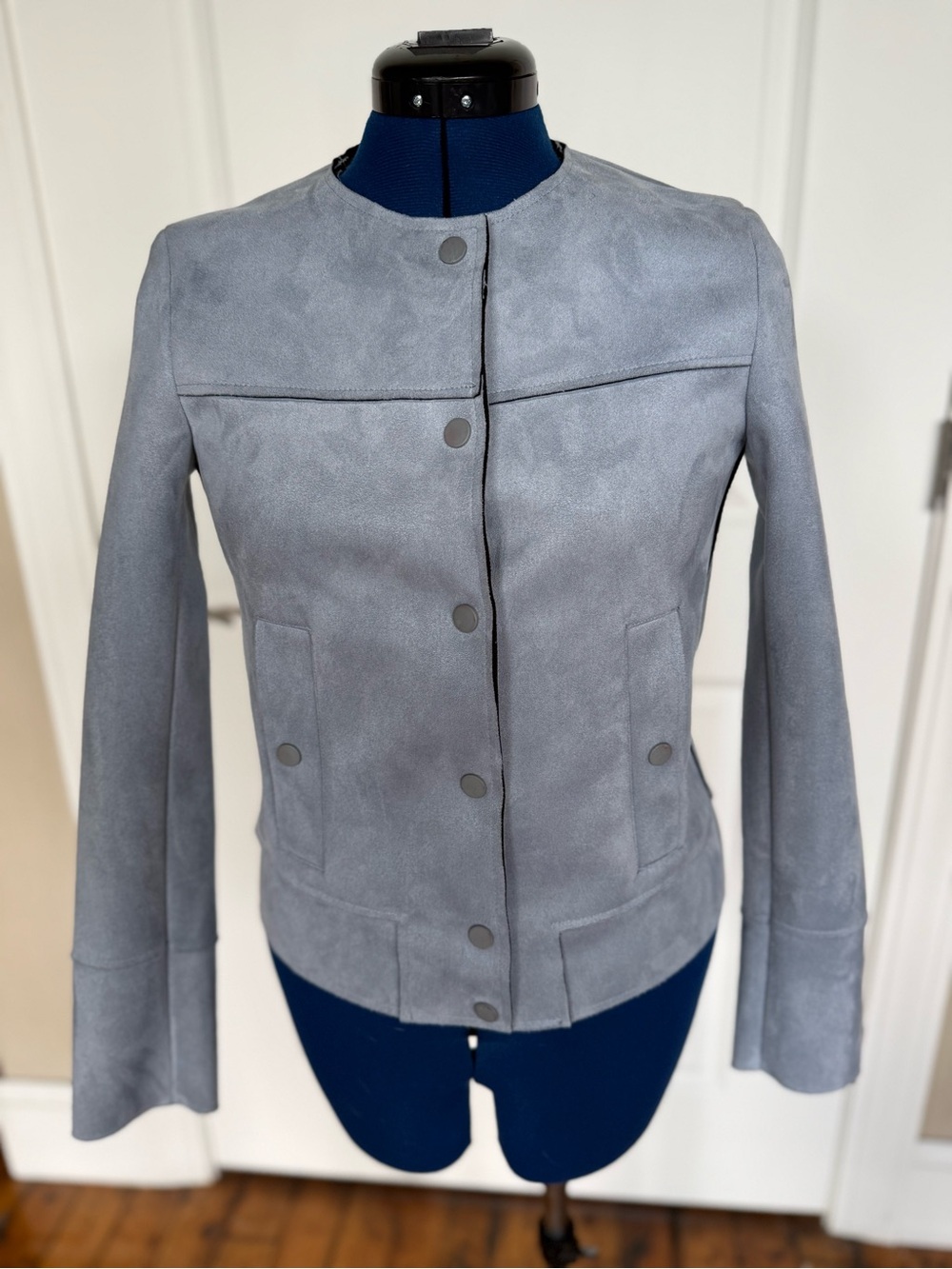 Title: Zara Basic Grey Faux Suede Moto Jacket XS